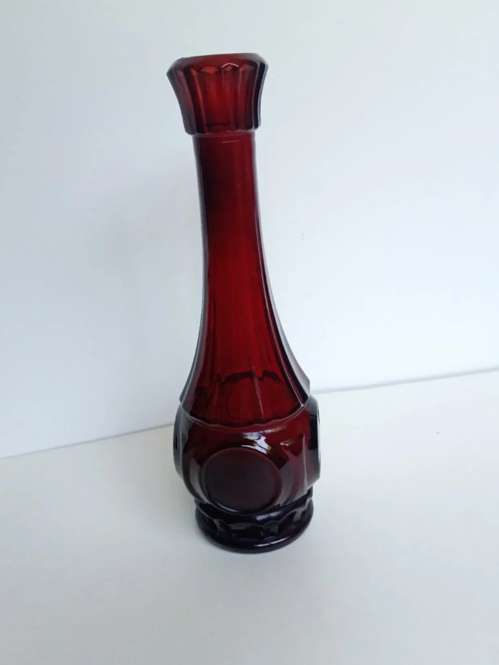 Vintage Wheaton Mid Century MCM Bullseye Ruby Red Glass Bud Vase Coin 9